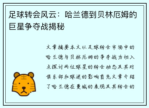 足球转会风云：哈兰德到贝林厄姆的巨星争夺战揭秘